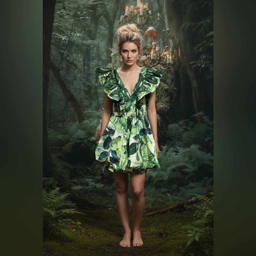 Love Highlight backless ruffle tropical dress